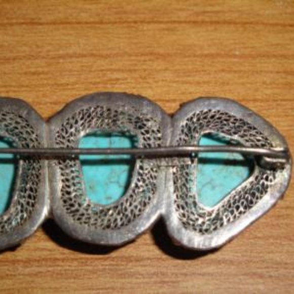 Vintage Silver Faux Turquoise Stone Pin Brooch - Picture 4 of 4
